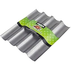 Amagabeli Cuisson Perforée Moule 4 Baguettes Antiadhésif 33x38cm Four Accessoire Plaque de Pain français Carbone Approuvé par la FDA Acier Anthracite Silver