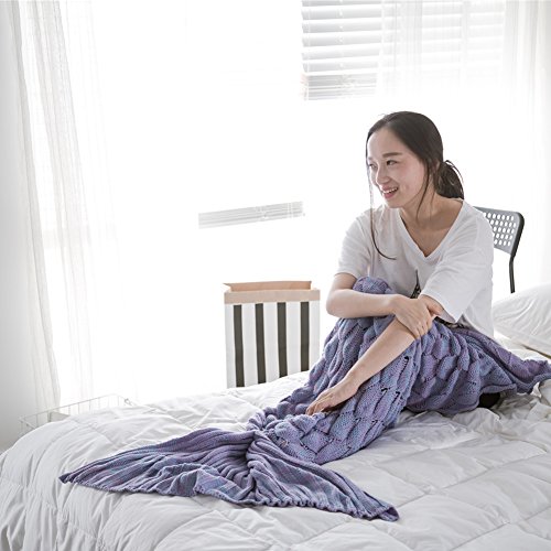 Mermaid Blanket Sleeping Bag Air Conditioner Wool Thicken Nap Bed Warm Blanket Mermaid tail knitted blankets creative sofa casual blanket (lila) - 4