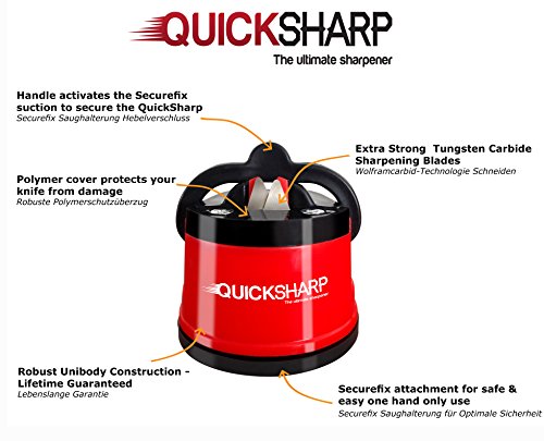 Messerschärfer von QUICKSHARP® Messerschleifer [Knife Sharpener] Professionelle Ergebnisse leicht gemacht mit nur einer Hand (Rot) - 2