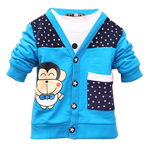 Zhuannian Kids Designer Baby Boy's Star Print V Neck Cardigan (18-24months, Blue)