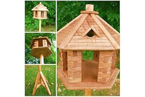 HOMEZONE Garden Mile® Traditional Wooden Bird Table Garden Birdhouse Feeder Sheltered Feeding Station Portable Free Standing Feeding Table Station Bird Houses 3 Styles. (Pagoda Style Bird Feeding Station)