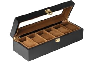 Baskiss Watch Box for Men, Solid Wood Watch Display Storage Case Jewelry Organizer with Clear Top (6 Slots)