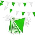 20m 52pcs Green White Pennant Bunting,Triangle Flags Banner Two colors Reusable Polyester Fabric for Indoor Outdoor Birthday Party Decorations