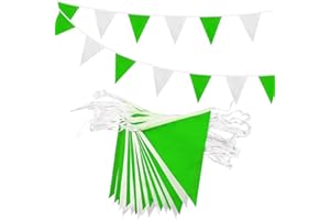 ADQUATOR 20m 52pcs Green White Pennant Bunting,Triangle Flags Banner Two colors Reusable Polyester Fabric for Indoor Outdoor Birthday Party Decorations