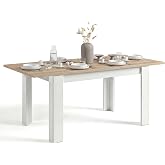 Duehome Sira 120 Extendable Dining Table, Rectangular, for 6 People | Living Room Table, Artik White and Canadian Oak, Interi