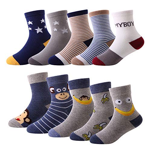 Fenhant 10 pares niños niños Cute novedad Crew calcetines de algodón 1-11 años (Bloquear, 1-2 años)