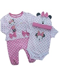 Disney 3 piezas Minnie Mouse bebé niña Body de manga corta para con a juego de chándal y top (1Month)