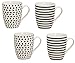Produktbild Tassen 4er SET, Henkeltassen, Henkelbecher aus Porzellan weiß/schwarz Punkte/Streifen 4
