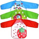 Sept. Filles Baby Schürze Wasserdicht Lätzchen mit Ärmeln für Zeichnen Malen Packungen von 3