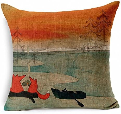PopPhoto® 18 X 18 Inches Thick Retro Cotton and Linen Throw Pillow Cover Cushion Cover Car Cushion Pillow Case, Little Foxes (A1)