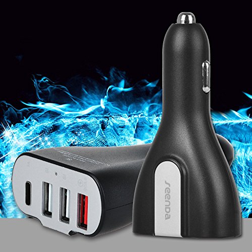 IVSO Quick Charge 3.0 USB C Auto Ladegerät KFZ Ladegerät Adapter 50W 3-Port USB 3.0 und Typ-C Port Anschlüsse für Huawei P9,Huawei P9 Plus,LG G5,Lumia 950/950XL,und andere Typ C unterstützte Geräte, Schwarz - 3