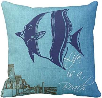 Home Decorative Square Pillow Case Cushion Cover 18X18 Inches Life Is A Beach Fish