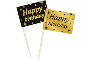 PD-Party - Bastoncini da cocktail per il compleanno - Buon Compleanno - Decorazione di compleanno - Decorazione di buon compleanno - Decorazione in oro nero - Decorazione per festa - 50 pezzi