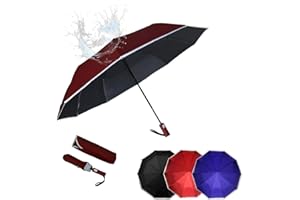 Kingmate Paraguas Plegable Folding Umbrella Automático Grande de Viaje Impermeable Antiviento Hombre y Mujeres, Vino Rojo