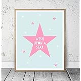 Kinderposter Kinderzimmerbild mit Spruch WISH UPON A STAR und Sternen - für Mädchen, Baby, Kind - Geschenkidee zur Geburt, Taufe, Geburtstag; Poster Kinderzimmer Wandbild, skandinavisch - ungerahmt