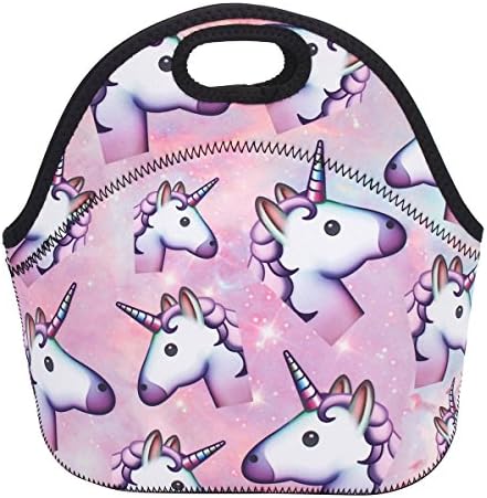 Alivewise Emoji Unicorn Children Girls Boys Kids Lunch Bag Waterproof Neoprene Lunchbox Thermal Insulated Cooler Zipper Tote Carry Bag Food Holder Travel Picnic Nursery Pattern for School Work Office