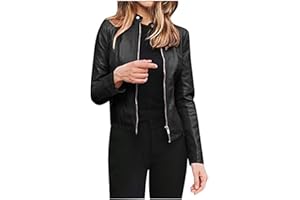 VAGBALENA Chaqueta de cuero de manga larga para mujer chaqueta de solapa chaqueta de gamuza de manga larga con cremallera chaqueta Casual de piel de oveja chaqueta de moda