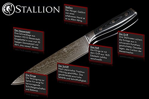 Stallion Damastmesser – Großes Chefmesser, 22cm Klinge aus Damaststahl in edler Geschenkbox – das ideale Geschenk für alle Freunde schöner Messer - 2