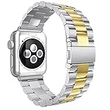 Armbänder für iWatch Uhrenarmband 42mm, AISPORTS Apple Watch Armband 42mm Edelstahl Smart Watch Ersatzband Armband Schnalle Schließe Wristband für 42mm iWatch Serie 3/2/1,Sport,Edition - Silber&Gold