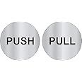 MKSIGN Push Pull ROUND Sign Stickers Self Adhesive Stainless Steel Push & Pull Signage Board for Glass Wooden Doors/Office Hospital Mall Gate Sticker Combo (Silver)