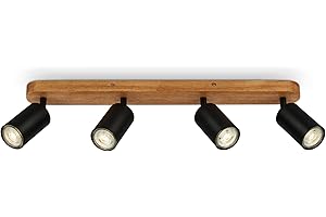 BRILONER - lampa sufitowa retro z drewna, 4 lampy sufitowe vintage, 4x gniazdo GU10, regulowany spot LED, rustykalny spot sufitowy, czarne drewno, 550x60x85 mm