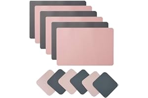 DAPENG Placemats And Coaster Sets 6, Double Thickened Place Mats Set Of 6 Dining Table Mats And 6 Coasters, Coasters and Placemats for Dining Table, Hotel and Office (Pink+dark gray)