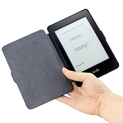Infiland Amazon Kindle Paperwhite Litchi Falte Case Hülle – Ultra Slim Leder Schutzhülle Tasche hülle Case für Amazon Kindle Paperwhite (geeignet für alle Vorgängermodelle von 2012, 2013, 2014 und den neuen Kindle Paperwhite 2015 mit 300 ppi-Display, 6″ Bildschirm, und integrierter Beleuchtung), Mit Auto-Sleep / Wake-up-Funktion,Dunkleblau - 2