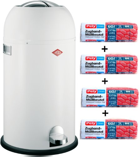 Wesco Kickmaster soft weiss 33-Liter Mülleimer + 56 Stück optimal passende Müllbeutel