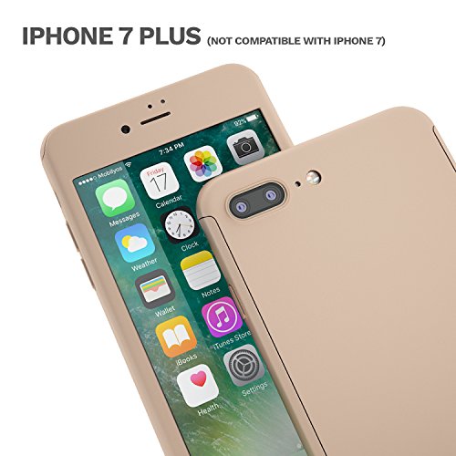 Funda iPhone 7 Plus 360 Grados Completa - Carcasa Integral y Cristal de Vidrio Templado para Movil Apple iPhone 7 Plus - Fundas Delantera y Trasera - iPhone 7 Plus Case Cover  Oro 