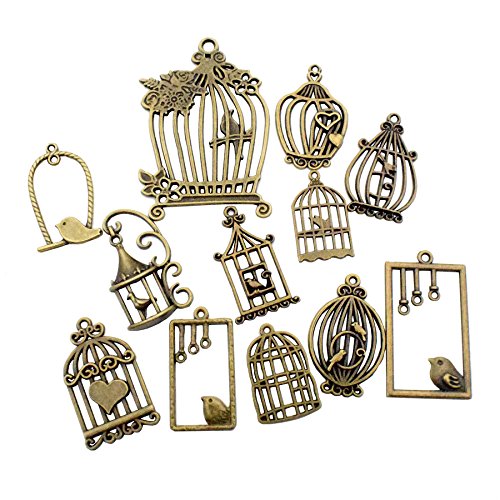 Colección de abalorios, 100 g, para manualidades, joyería, accesorios para hacer collares, pulseras, etc. bronze bird cage