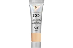 IT Cosmetics CC+ Cream SPF 50+ Travel Size Full-Coverage Colour Correcting Foundation, Hydrating Skincare, Hyaluronic Acid & Niacinamide, Radiant Finish, Shade: Medium, 12ml