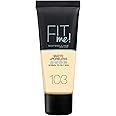 Maybelline Fit Me Foundation, Matte and Poreless, Full Coverage Blendable Normal to Oily Skin, 103 Pure Ivory, 30 ml (Pack of 1)