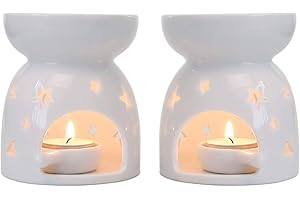 ComSaf Ceramic Oil Burners Wax Melt Holders Set of 2 - Star Pattern, Lovely Aromatherapy Essential Oil Burner Aroma Lamp Diffuser Candle Tealight Holder Home Bedroom Decor Christmas Housewarming Gift