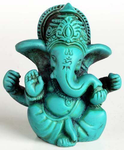 BUDDHAFIGUREN/Billy Held Ganesha Ganapati Ganesh Statue aus Resin 6,5 cm türkis