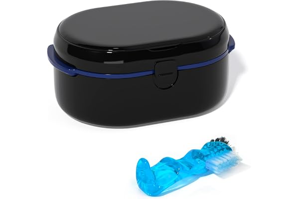 Boîte de rangement pour appareils dentaires pour le stockage et le trempage des protège-dents, magnétique, avec brosse à dents (noir)