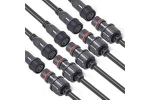 YETOR Connecteurs étanches,Mâle Femelle Connecteur LED Plug, Connecteurs IP68 étanches, 2 broches, 2 cœurs avec câble d'extension 16AWG 20CM pour bandes lumineuses LED. (2pin 5paires)