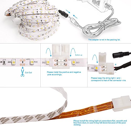 LE 2er 5m LED Streifen 300er 3528 12V DC Kaltweiß 6000 Kelvin, LED Lichtband Leisten, Nicht wasserdicht, LED Lichtleisten Band - 4