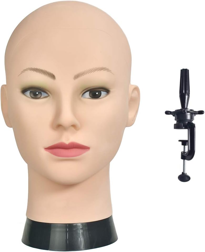Davinona Cabeza de maniquí calvo profesional para hacer pelucas y exhibir cabeza de muñeca con una abrazadera gratis