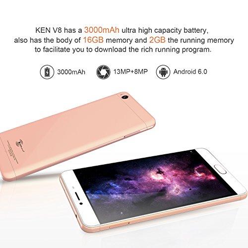 GÃ¼nstiges smartphone ohne Vertrag, KEN V8 Dual SIM 4G Handys, Touchscreen digitales 5,5 Zoll Display, Fingerabdruck Sensor, 16 GB Speicher, Android 6.0, BatteriekapazitÃ¤t 3000 mAh