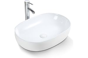 TEAL HOME Lavabo Ovale Bianco - Lavabo da Appoggio in Ceramica - Lavabo da Appoggio per Bagno e Toilette per Ospiti - Lavabo Effetto Loto - Lavamano Moderno - 590 × 410 × 145 mm - Senza Foro per Rubinetto