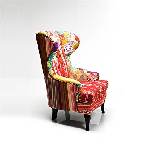 Lovely PATCHWORK DESIGN ARMCHAIR multicoloured upholstered fabric WING CHAIR from XTRADEFACTORY