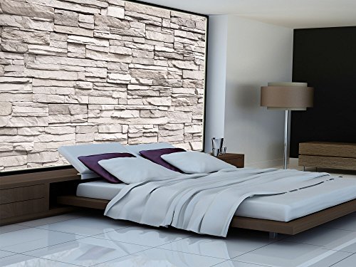 GREAT ART Weiße Steinwand Wanddekoration – Wandbild Steinmauer Motiv XXL Poster (140 x 100 cm) - 9