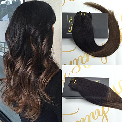 Sunny Dip-Dye Color Hair Extensions #1b Natural Black to #4 Chocolate Brown Remy Ombre Clip in Hair Extensions 120gram Full Set 20inch