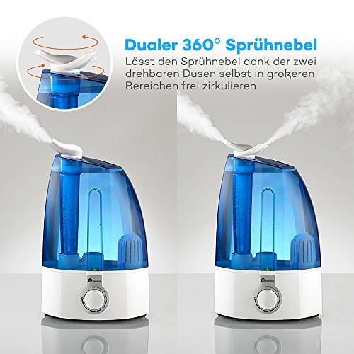 Luftbefeuchter TaoTronics 3,5L, 30W Ultraschall Raumbefeuchter, zwei 360° drehbare Dampfdüsen, extra feiner Keramikfilter, - 2