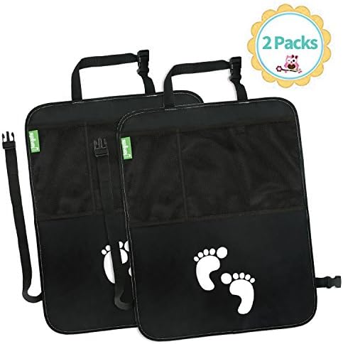 Car Seat Kick Mats Pack Of 2 Lightweight Protective Backseat Covers With Organizing Pockets -Waterproof &amp; Scratch Proof &amp; Large Mesh Storage Bag -No More Dirty Upholstery (Black+Black)