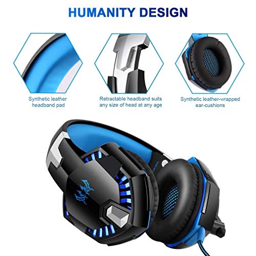 Tsing Auriculares Cascos Gaming de Diadema Abiertos Est  reo con Micr  fono para PC Computadoras  Negro Azul 