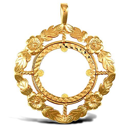 Jewelco London Solid 9ct Yellow Gold Flower Leaf Frame Half Sovereign Coin Mount Pendant