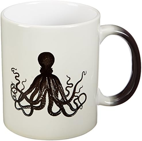 3dRose Vintage Octopus-Black and White Lord Bodner Kraken-Cthulu Magic Transforming Mug, 11-Ounce