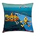 Produktbild WCMBY Yellow Submarine Decor Throw Pillow Cushion Cover, A Submarine and a Diver Jumping Dolphins Illustration Print, Decorative Square Accent Pillow Case, 18 X 18 Inches, Petrol Blue Ginger