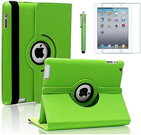 iPad 2 Case, iPad 3 Case, iPad 4 Case, AiSMei Rotating Stand Case Cover with Wake Up/Sleep For Apple iPad 2, iPad 3, iPad 4 [ 9.7-Inch iPad Released before 2013 ] [Bonus Film+Stylus] -Green